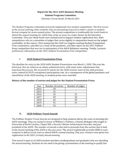 student program business meeting report