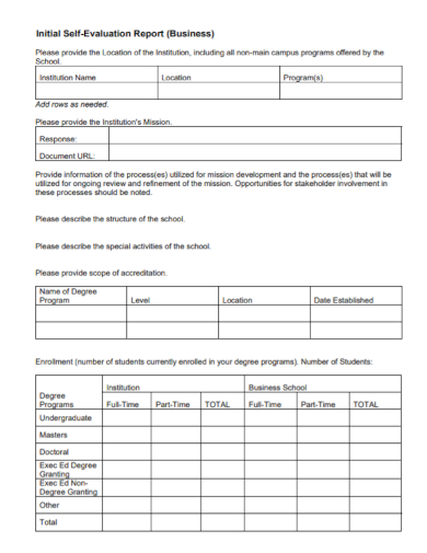 student self evaluation business report