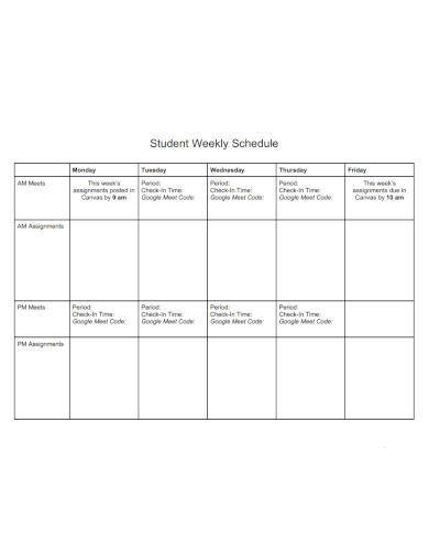student weekly schedule