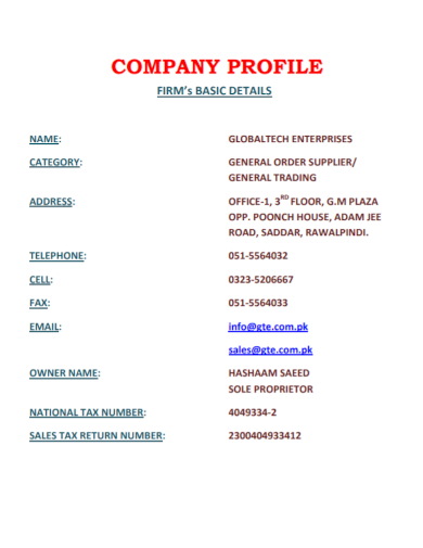 supplier trading company profile