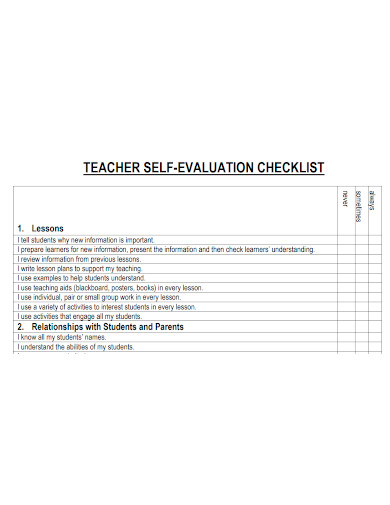teacher self evaluation checklist