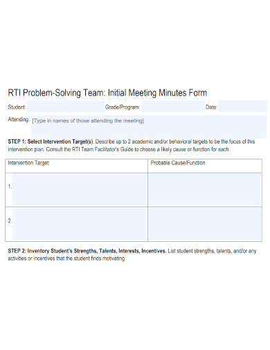 team initial meeting minutes form