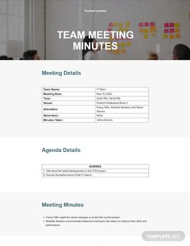 team meeting minutes sample
