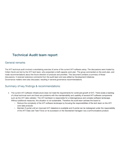 technical audit team report