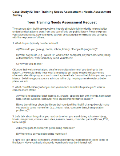 training case study needs assessment survey