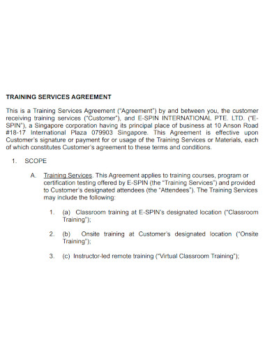 training services agreement sample