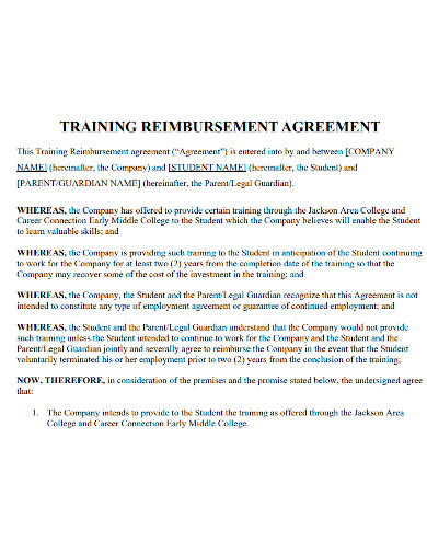training cost reimbursement agreements