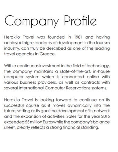 tourism company profile sample