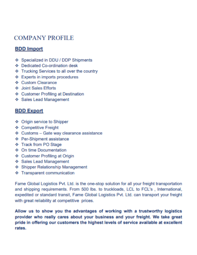 trucking services company profile