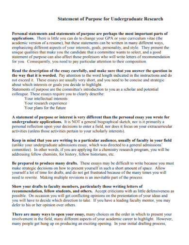 undergraduate research statement of purpose