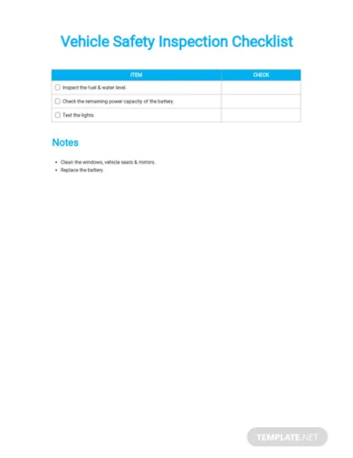 vehicle safety inspection checklist template