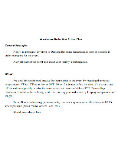 warehouse reduction action plan