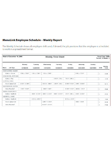 weekly employee schedule report