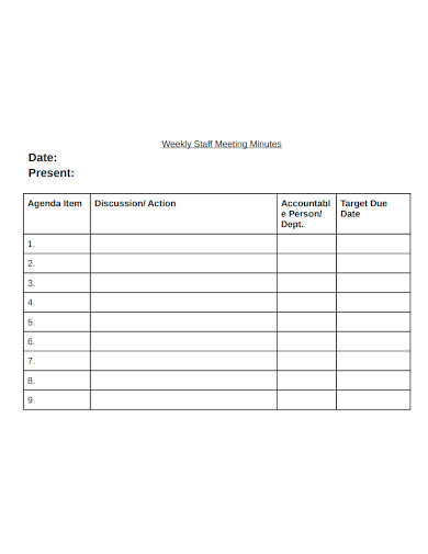 weekly staff meeting minutes format