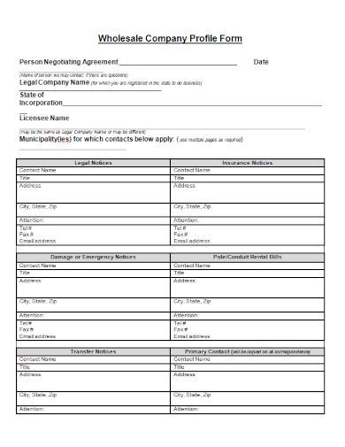 wholesale company profile form