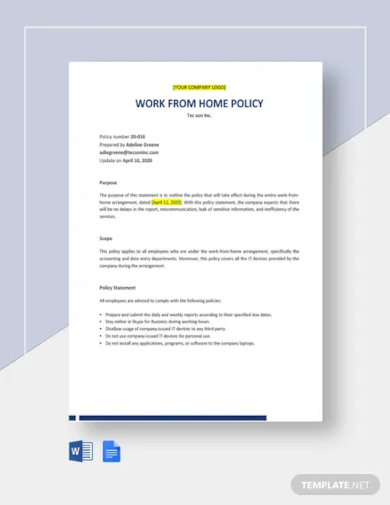work from home policy statement template