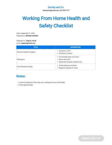 working from home health and safety checklist