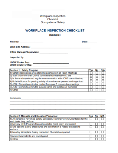 workplace occupational safety checklist
