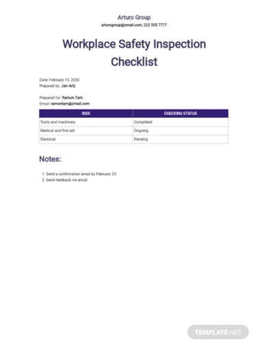 workplace safety inspection checklist template