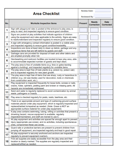 worksite area inspection checklist