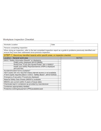 worksite location inspection checklist
