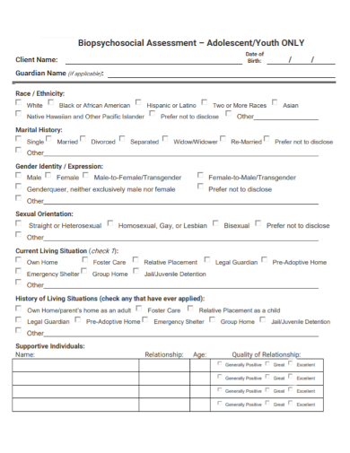 youth biopsychosocial assessment form