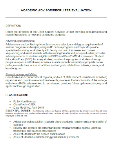 academic recruiter evaluation