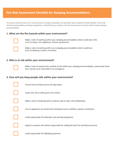 accommodation fire risk assessment checklist