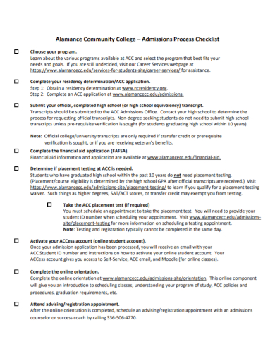 admissions process checklist