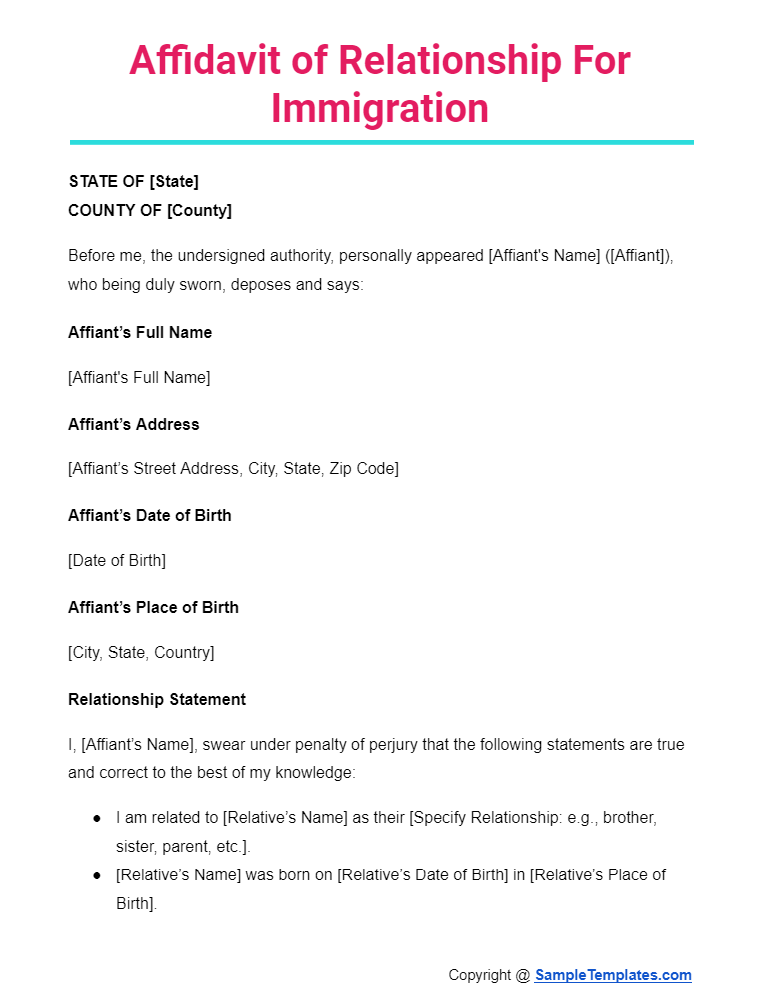 affidavit of relationship for immigration