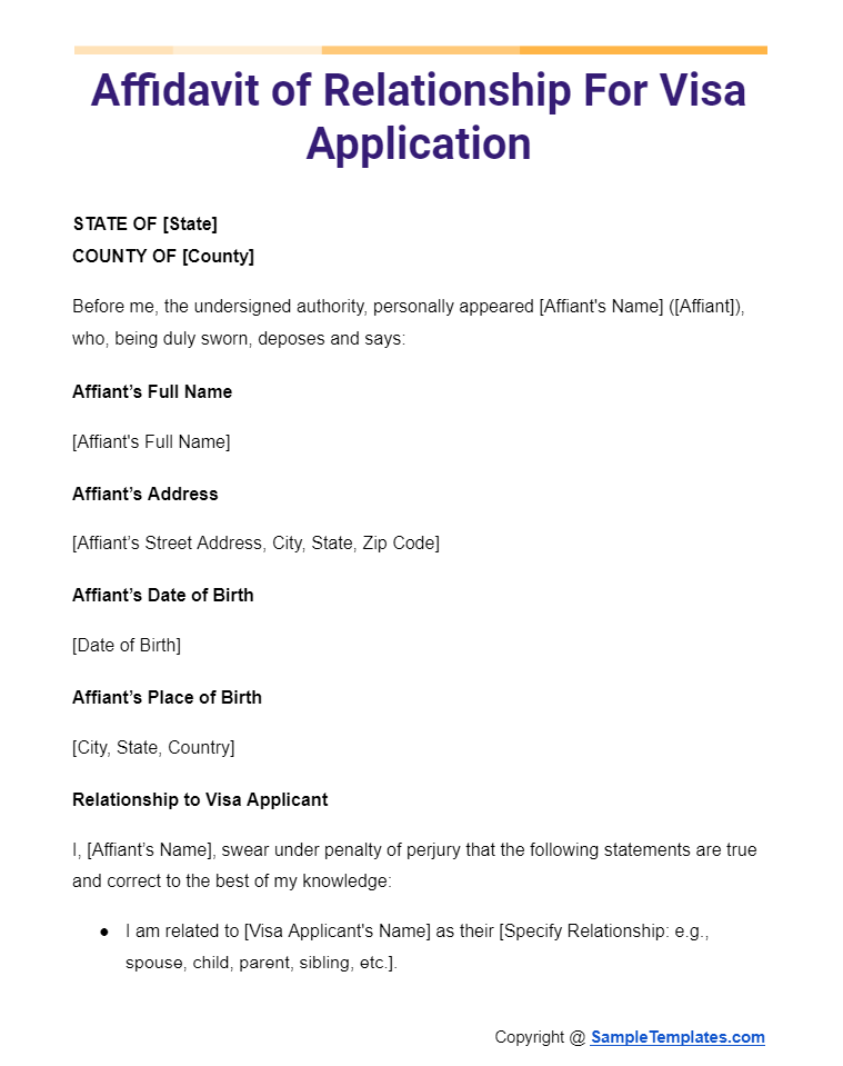 affidavit of relationship for visa application