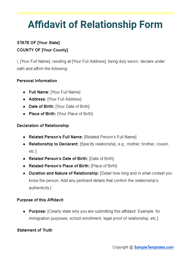 affidavit of relationship form