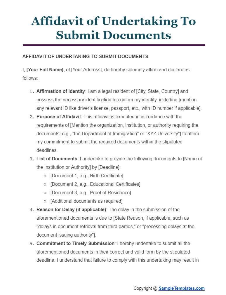 affidavit of undertaking to submit documents