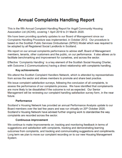 annual complaint handling report