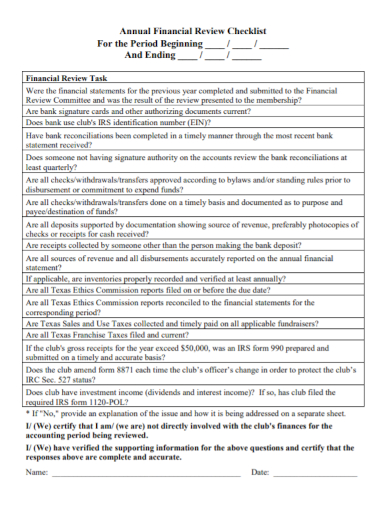 annual financial statement review checklist