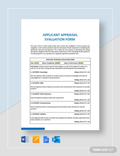 applicant appraisal form evaluation template