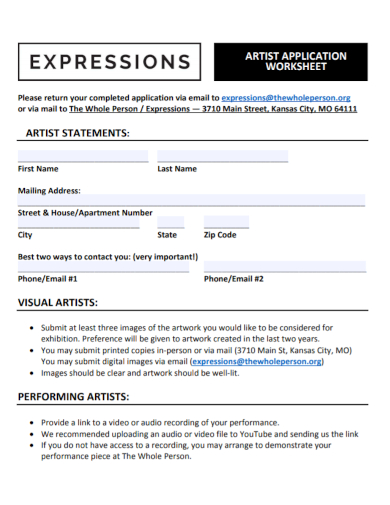 artist statement application worksheet