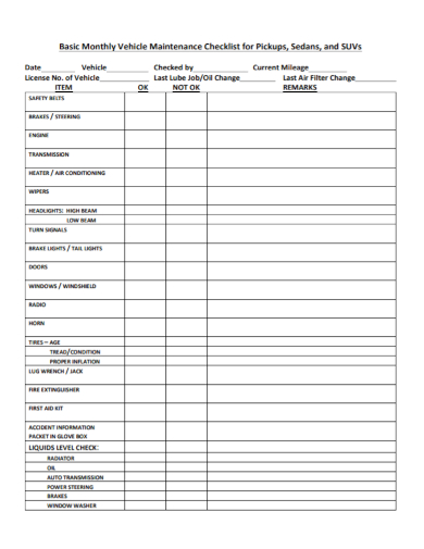 FREE 12 Vehicle Maintenance Checklist Samples Preventive Service 