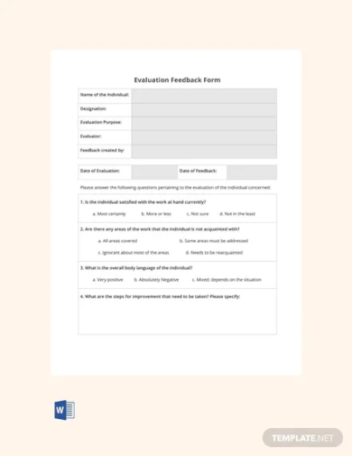 blank hr evaluation feedback form template