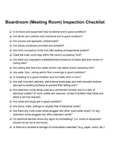 board meeting room inspection checklist