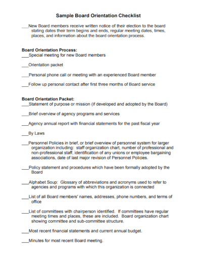 board orientation checklist