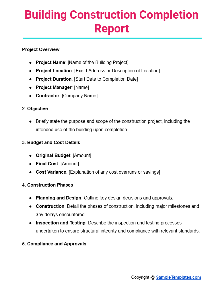 building construction completion report