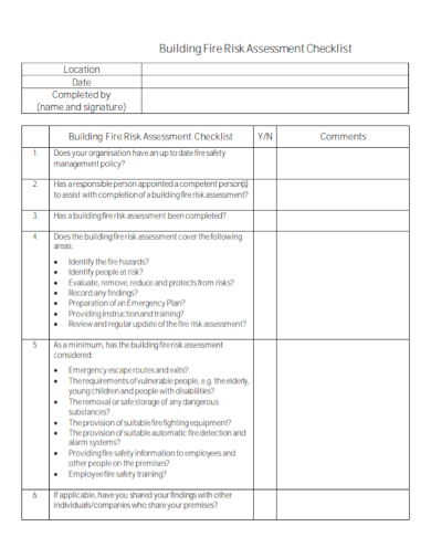 building fire risk assessment checklist