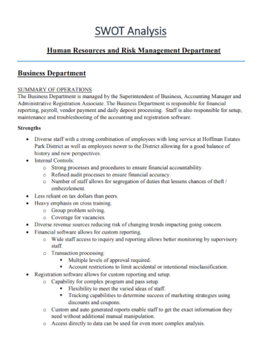 business risk management swot analysis