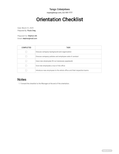 checklist new employee orientation