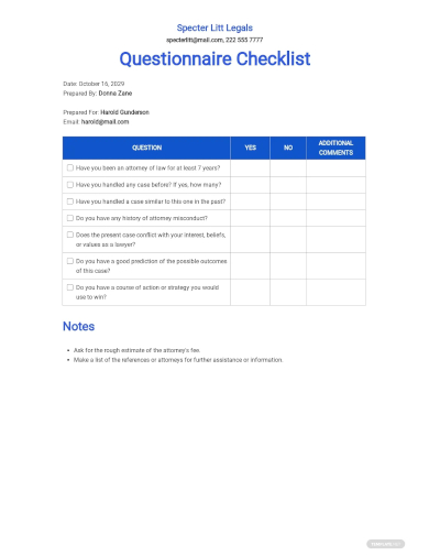 checklist questionnaire for hiring lawyer template