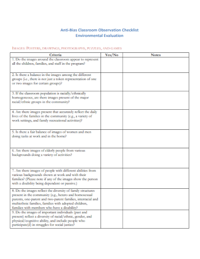 classroom observation evaluation checklist