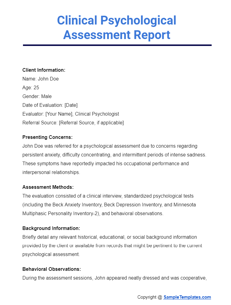 clinical psychological assessment report