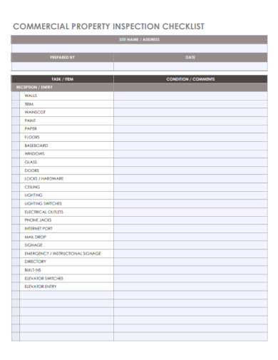 Printable Commercial Property Inspection Checklist Template Free