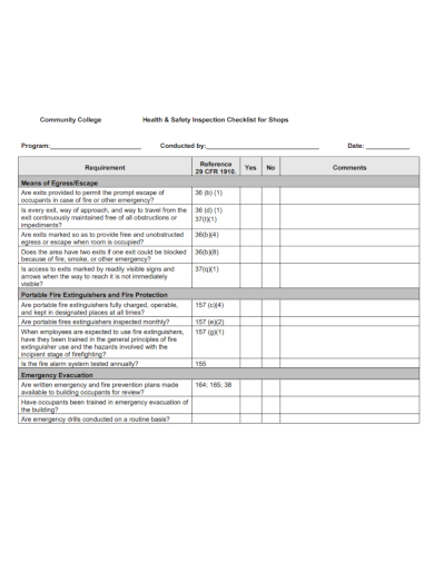 community health and safety inspection checklist